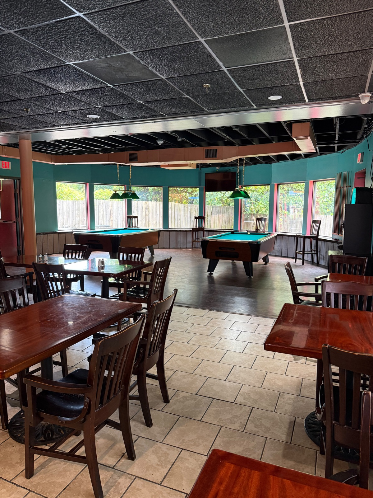 Pool tables and billiards area at Bottomz Up